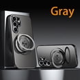 thumbnail image 1 of ELEHOLD Hybrid Frosted Plating Rugged Case For Samsung Galaxy S24 Ultra – PC + TPU Magnetic Shockproof Cover, MagSafe Compatible, with 360° Rotatable Ring Stand & Lens All-Inclusive Design, Gray, 1 of 7