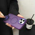 thumbnail image 1 of ELEHOLD Hybrid Rugged Case For iPhone 15 Pro Max – Frosted Translucent Magnetic Shockproof Cover, MagSafe Compatible, With Invisible Kickstand, Purple, 1 of 11