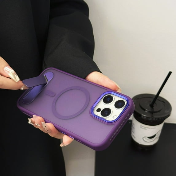 ELEHOLD Hybrid Rugged Case For iPhone 15 Pro Max – Frosted Translucent Magnetic Shockproof Cover, MagSafe Compatible, With Invisible Kickstand, Purple