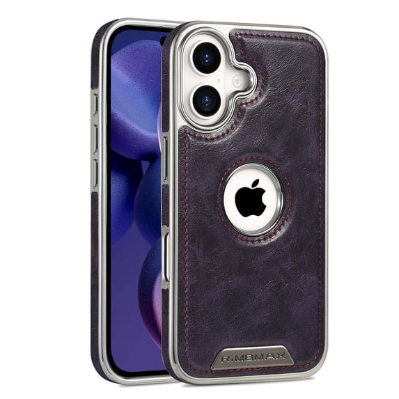ELEHOLD Hybrid Rugged Case For iPhone 16 Pro Max – PU Leather + Hard PC Magnetic Shockproof Cover, MagSafe Compatible for Durable Protection, Purple