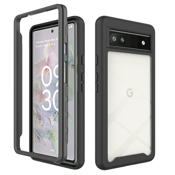 ELEHOLD Hybrid Rugged Case for Google Pixel 6A Slim Thin Anti-Yellowing Clear Dual-Layer Full Body Shockproof Heavy Duty Protective Case, For Pixel 6a,Black