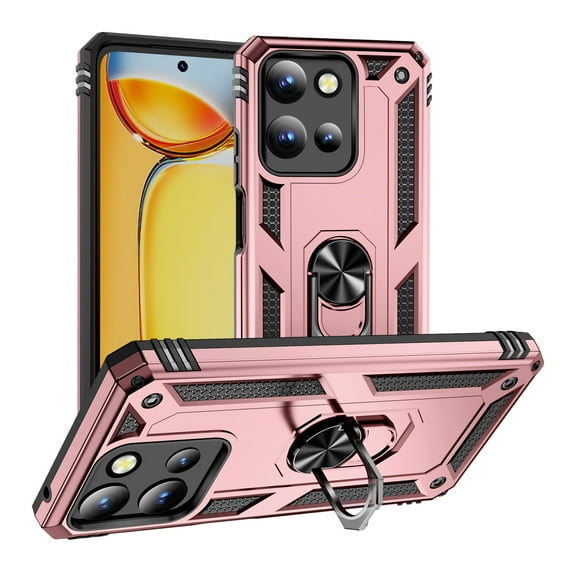 ELEHOLD Hybrid Rugged Case for Motorola Moto G Power (2025) Full Body Protection with Metal Magnetic 360° Rotating Ring Holder Kickstand Shockproof Heavy Duty Case for Moto G Power (2025),Rosegold