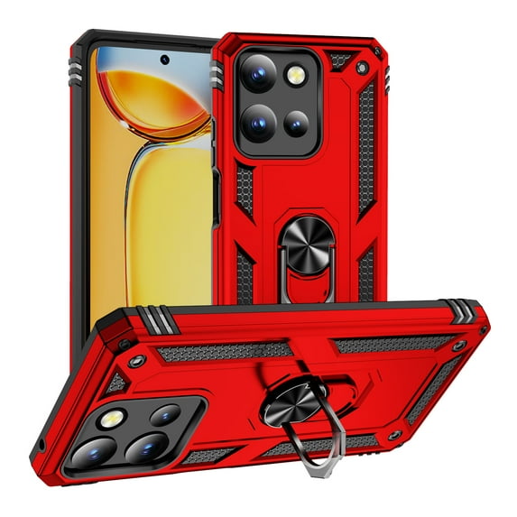 ELEHOLD Hybrid Rugged Case for Motorola Moto G Power (2025) Full Body Protection with Metal Magnetic 360° Rotating Ring Holder Kickstand Shockproof Heavy Duty Case for Moto G Power (2025),Red