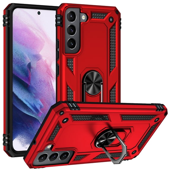 ELEHOLD Hybrid Rugged Case for Samsung Galaxy S23 FE Full Body Protection with Metal Magnetic 360° Rotating Ring Holder Kickstand Shockproof Heavy Duty Case for Samsung Galaxy S23 FE,Red