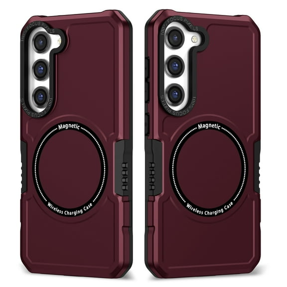 ELEHOLD Hybrid Rugged Case for Samsung Galaxy S24 Heavy Duty Full Protection Compatible with Mag Safe Anti-Scratch Shockproof Slim Magnetic Case for Samsung Galaxy S24,Winered