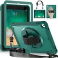thumbnail image 1 of ELEHOLD Hybrid Rugged Case for iPad 6th Gen/5th Gen /Pro 9.7, Dual-Layer Protective Heavy Duty Shockproof Case with 360° Rotatable Handstrap Foldable Kickstand Crossbody Shoulder Strap,Darkgreen, 1 of 12