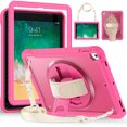thumbnail image 1 of ELEHOLD Hybrid Rugged Case for iPad 6th Gen/5th Gen /Pro 9.7, Dual-Layer Protective Heavy Duty Shockproof Case with 360° Rotatable Handstrap Foldable Kickstand Crossbody Shoulder Strap,Rose, 1 of 12