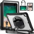 thumbnail image 1 of ELEHOLD Hybrid Rugged Case for iPad 6th Gen/5th Gen /Pro 9.7, Dual-Layer Protective Heavy Duty Shockproof Case with 360° Rotatable Handstrap Foldable Kickstand Crossbody Shoulder Strap,Black, 1 of 12