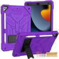 thumbnail image 1 of ELEHOLD Hybrid Rugged Case for iPad 9th/8th/7th Gen 10.2 2021/2020/2019, Heavy Duty Shockproof Case with Hidden Foldable Kickstand Adjustable Crossbody Shoulder Strap Pencil Holder,Purple, 1 of 7