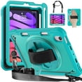 thumbnail image 1 of ELEHOLD Hybrid Rugged Case for iPad Mini 6th Generation, Dual-Layer Protective Heavy Duty Shockproof Case with 360° Rotatable Handstrap Foldable Kickstand Crossbody Shoulder Strap,Blue, 1 of 8