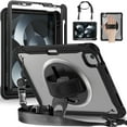 thumbnail image 1 of ELEHOLD Hybrid Rugged Case for iPad Pro 11" 2022/2021/2020/2018, Dual-Layer Protective Heavy Duty Shockproof Case with 360° Rotatable Handstrap Foldable Kickstand Crossbody Shoulder Strap,Black, 1 of 9