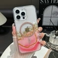 thumbnail image 1 of ELEHOLD Hybrid Rugged Case For iPhone 15 – Gold Foil Glitter Gradient Magnetic Shockproof Cover, MagSafe Compatible, Marble Pattern, Logo Visible Design, Pink, 1 of 1