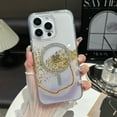 thumbnail image 1 of ELEHOLD Hybrid Rugged Case For iPhone 15 – Gold Foil Glitter Gradient Magnetic Shockproof Cover, MagSafe Compatible, Marble Pattern, Logo Visible Design, Silver, 1 of 1