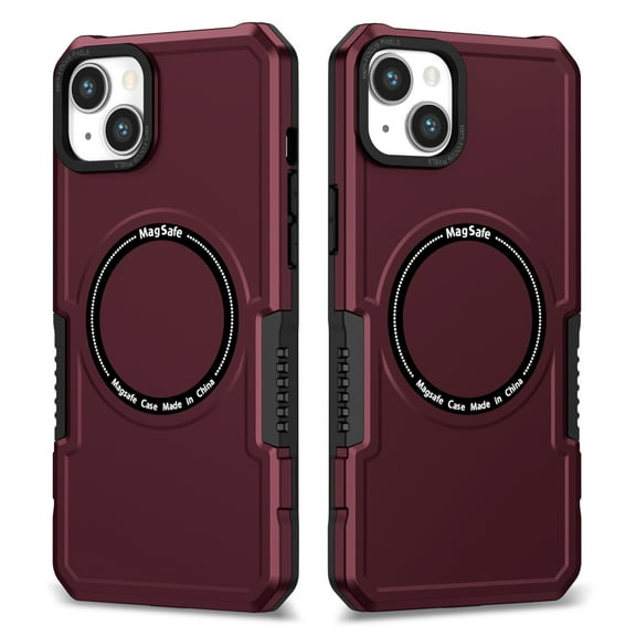 ELEHOLD Hybrid Rugged Case for iPhone 15 Plus Heavy Duty Full Protection Compatible with MagSafe Anti-Scratch Shockproof Slim Magnetic Case for iPhone 15 Plus, Winered