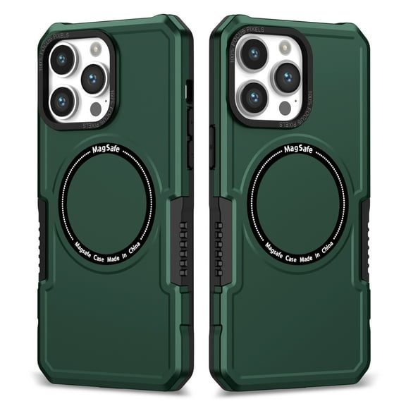 ELEHOLD Hybrid Rugged Magnetic Case for iPhone 13, Shockproof Anti-fall Dual-layer Protector Case,Non-Slip Rugged Magnetic Soft TPU Bumper Hard PC Back Cover Case, darkgreen