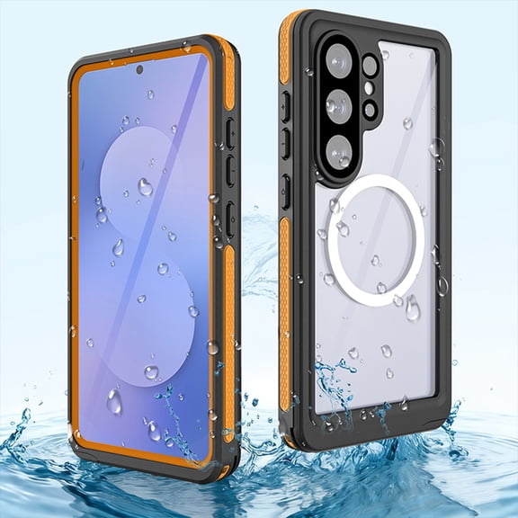 ELEHOLD IP68 Waterproof Case for Samsung Galaxy S26 Ultra, 360° Full-Body Clear Magnetic Shockproof Cover, Built in Screen Protector,Orange