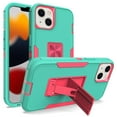 thumbnail image 1 of ELEHOLD Kickstand Rugged Case of iPhone 14 Plus 6.7 inch,Made of Hard PC Plastic + Flexible TPU,with Shockproof Dustproof Lens Protection Folding Hidden Form Bracket Case, Green/Rose, 1 of 6