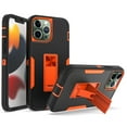 thumbnail image 1 of ELEHOLD Kickstand Rugged Case of iPhone 14 Pro 6.1 inch,Made of Hard PC Plastic + Flexible TPU,with Shockproof Dustproof Lens Protection Folding Hidden Form Bracket Case, Black/Orange, 1 of 4