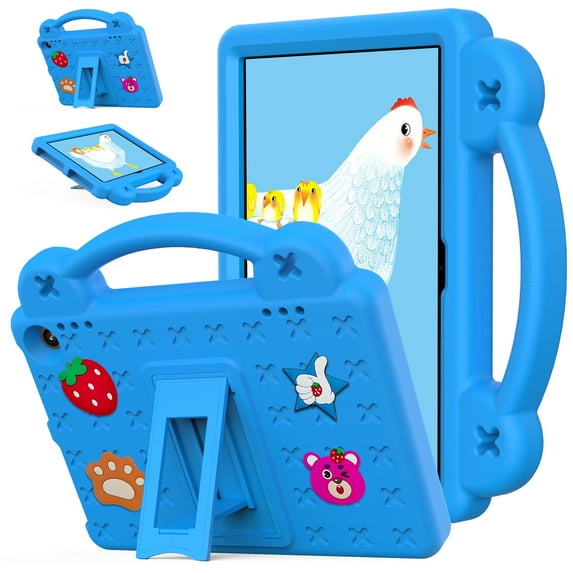 ELEHOLD Kids Case for Amazon Fire HD8/HD8plus(12th generation 2024/2022/2020 release) EVA Foam Cute Cartoon Case with Built-in Kickstand Shockproof Handle Stand Cover,Skyblue
