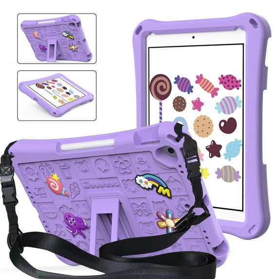 ELEHOLD Kids Case for Apple iPad Air 11/Pro11 2024/Pro 11 4th/3rd/2nd/1st/Air4 10.9/Air5/iPad 10th with Kickstand Soft EVA Rugged Shockproof Anti-Scratch Cover with Detachable Strap,Lightpurple