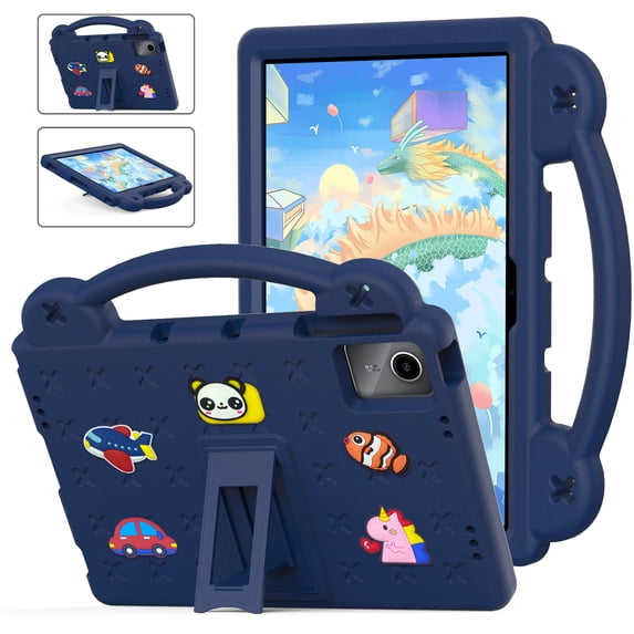 ELEHOLD Kids Case for Lenovo Tab M11 11inch TB330FU TB330XU EVA Foam Cute Cartoon Case with Built-in Kickstand Shockproof Handle Stand Cover for Lenovo Tab M11 2024,Navyblue