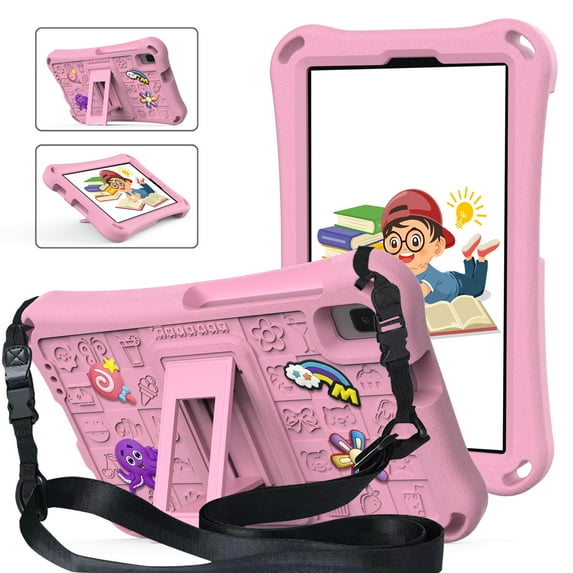 ELEHOLD Kids Case for Samsung Galaxy Tab A9 8.7(2023)/X110/X115 /Tab A7 Lite 8.7(2021)/ A 8.0 (2019) with Kickstand Soft EVA Rugged Shockproof Anti-Scratch Cover with Detachable Strap,Pink