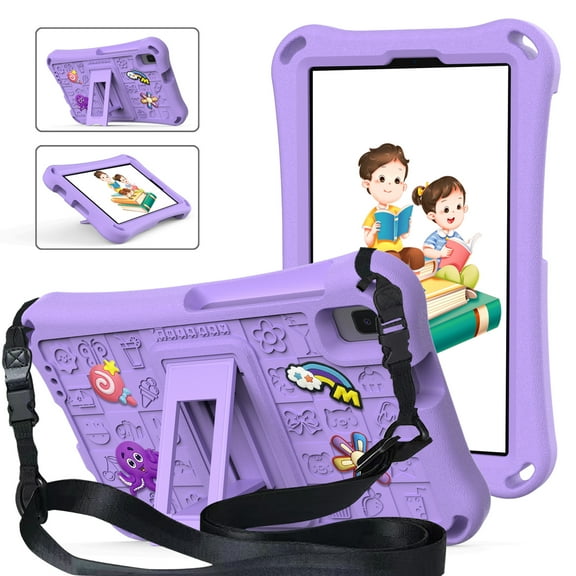 ELEHOLD Kids Case for Samsung Galaxy Tab A9 8.7(2023)/X110/X115 /Tab A7 Lite 8.7(2021)/ A 8.0 (2019) with Kickstand Soft EVA Rugged Shockproof Anti-Scratch Cover with Detachable Strap,Lightpurple
