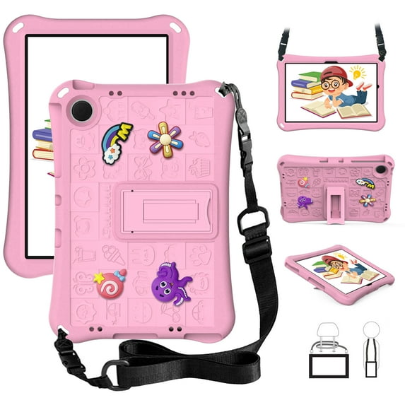 ELEHOLD Kids Case for Samsung Galaxy Tab A9 Plus 11 Inch (SM-X210/X215/X216/X218) DIY EVA Rugged Shockproof Kickstand Cover with Detachable Shoulder Strap,Pink