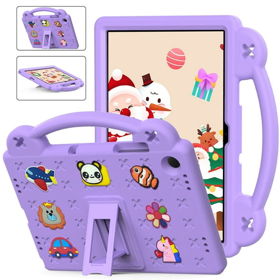 ELEHOLD Kids Case for Samsung Galaxy Tab A9 Plus EVA Foam Cute Cartoon Case with Built-in Kickstand Shockproof Portable Case for Samsung Galaxy Tab A9+ 11 Inch with DIY Accessories,Lightpurple