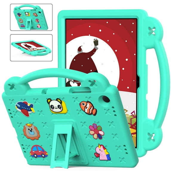 ELEHOLD Kids Case for Samsung Galaxy Tab A9 Plus EVA Foam Cute Cartoon Case with Built-in Kickstand Shockproof Portable Case for Samsung Galaxy Tab A9+ 11 Inch with DIY Accessories,Mintgreen