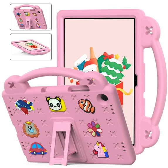 ELEHOLD Kids Case for Samsung Galaxy Tab A9 Plus EVA Foam Cute Cartoon Case with Built-in Kickstand Shockproof Portable Case for Samsung Galaxy Tab A9+ 11 Inch with DIY Accessories,Pink