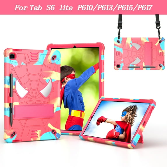 ELEHOLD Kids Case for Samsung Galaxy Tab S6 Lite 10.4" 2022/2020 , Heavy Duty Rugged Cover with Foldable Kickstand Crossbody Shoulder Strap Pencil Holder Shockproof Full Body Case,Rainbow