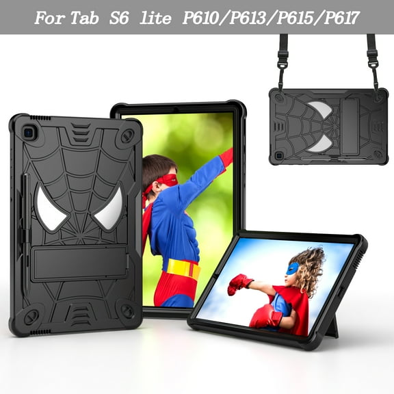 ELEHOLD Kids Case for Samsung Galaxy Tab S6 Lite 10.4" 2022/2020 , Heavy Duty Rugged Cover with Foldable Kickstand Crossbody Shoulder Strap Pencil Holder Shockproof Full Body Case,Black