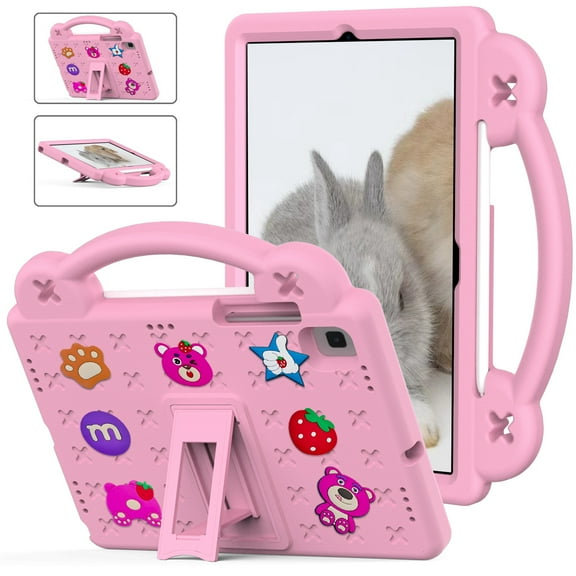 ELEHOLD Kids Case for Samung Galaxy Tab A 10.1 Inch 2019 SM-T510/T515/T517 Tablet Case, EVA Foam Cute Cartoon Case with Built-in Kickstand Portable Handle Shockproof Full Body Case,Pink