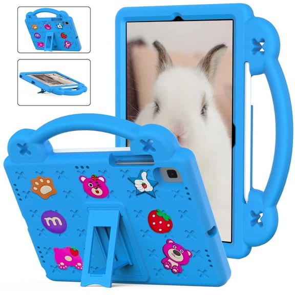 ELEHOLD Kids Case for Samung Galaxy Tab A7 10.4 Inch 2020/2022 Tablet Case, EVA Foam Cute Cartoon Case with Built-in Kickstand Portable Handle Shockproof Full Body Case,Blue