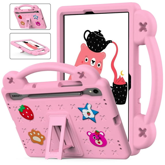 ELEHOLD Kids Case for Samung Galaxy Tab S9/S8/S7 11" Tablet Case, EVA Foam Cute Cartoon Case with Built-in Kickstand Portable Handle Shockproof Full Body Case for Samsung Tab S9/Tab S8/Tab S7,Pink