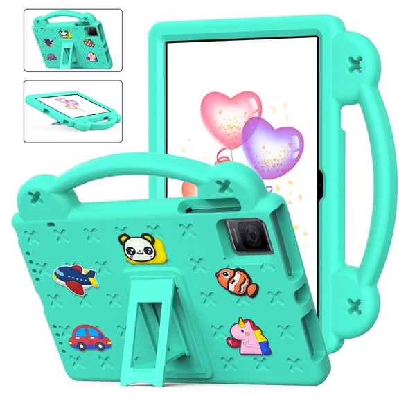 ELEHOLD Kids Case for T-Mobile REVVL Tab 5G (2023) 10.36 Inch EVA Foam Cute Cartoon Case with Built-in Kickstand Shockproof Handle Stand Cover,Mintgreen