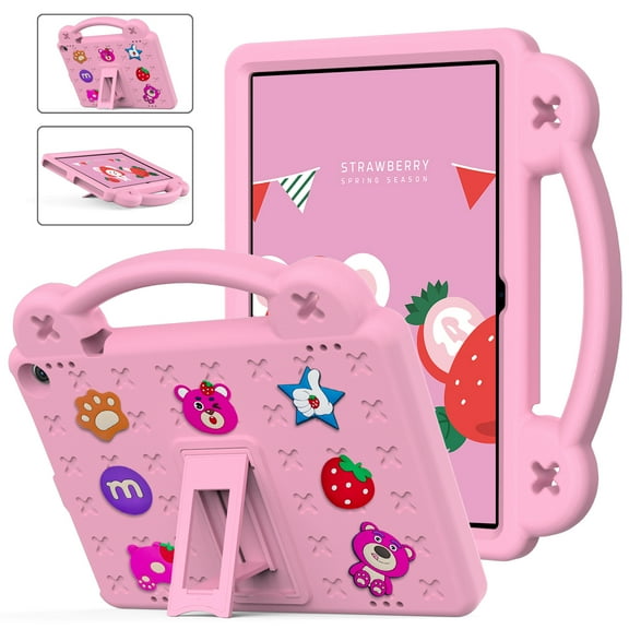 ELEHOLD Kids Case for Walmart Onn. 7 Inch Gen4 2024 EVA Foam Cute Cartoon Case with Built-in Kickstand Shockproof Handle Stand Cover,Pink