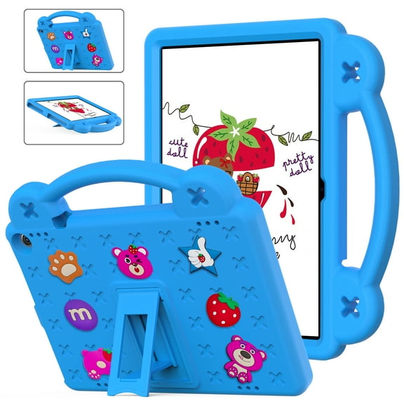 ELEHOLD Kids Case for Walmart Onn. 7 Inch Gen4 2024 EVA Foam Cute Cartoon Case with Built-in Kickstand Shockproof Handle Stand Cover,Skyblue