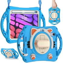 ELEHOLD Kids Case for iPad 10th Gen 10.9" (2022), Cute Cat Design Heavy Duty Rugged Case with Kickstand Handstrap Shoulder Strap Pencil Holder Shockproof Case for iPad 10th, LightBlue