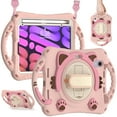 thumbnail image 1 of ELEHOLD Kids Case for iPad 10th Gen 10.9" (2022), Cute Cat Design Heavy Duty Rugged Case with Kickstand Handstrap Shoulder Strap Pencil Holder Shockproof Case for iPad 10th, Pink, 1 of 9
