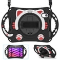thumbnail image 1 of ELEHOLD Kids Case for iPad Mini 6, Cute Cat Design Heavy Duty Rugged Case with Kickstand Handstrap Shoulder Strap Pencil Holder Shockproof Case For iPad mini (6th Generation),Blackred, 1 of 7