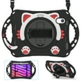 thumbnail image 1 of ELEHOLD Kids Case for iPad Mini 6, Cute Cat Design Heavy Duty Rugged Case with Kickstand Handstrap Shoulder Strap Pencil Holder Shockproof Case For iPad mini (6th Generation),Blackred, 1 of 7