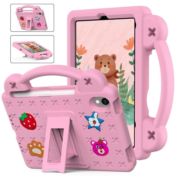 ELEHOLD Kids Case for iPad Mini 6th Generation 8.3 Inch Case, EVA Foam Cute Cartoon Case with Built-in Kickstand Portable Handle Shockproof Full Body Case for iPad mini 6,Pink