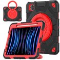 thumbnail image 1 of ELEHOLD Kids Case for iPad Pro 11" (2022/2021/2020/2018) / iPad Air4 Air5 10.9",Rugged Shockproof Case with Rotatable Folding Handle Grip Kickstand Crossbody Shoulder Strap Pencil Holder,Black+Red, 1 of 8
