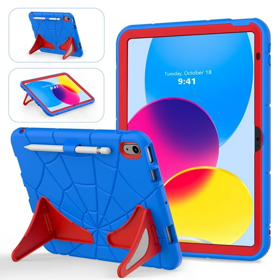 ELEHOLD Case For Apple iPad 11th(A16) 2025, Heavy Duty Shockproof Pencil Holder Foldable Kickstand Rugged Protective Cover Boys Children For iPad 11th 2025, Blue+Red