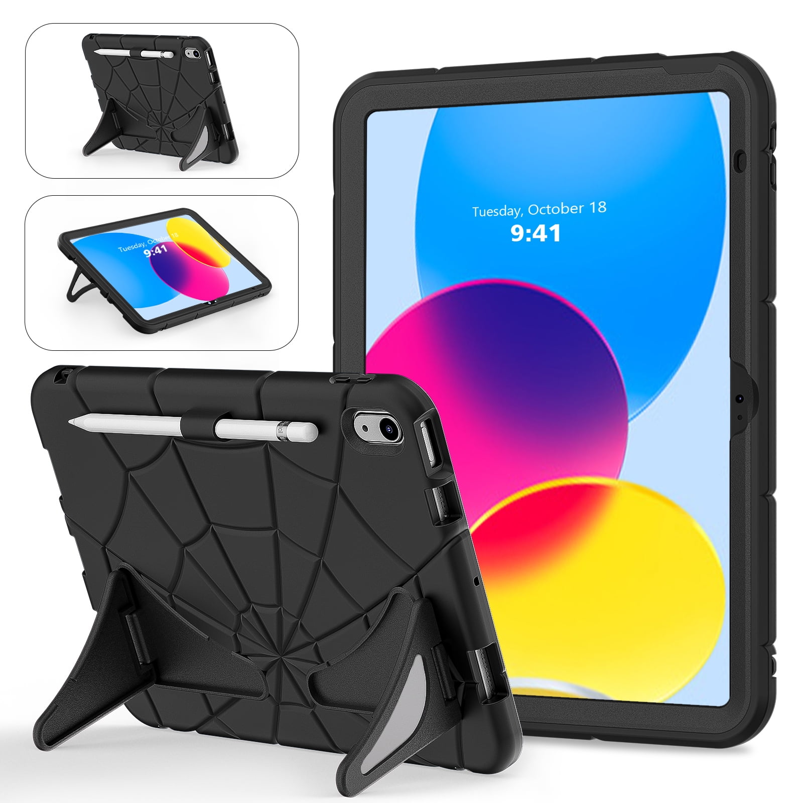 ELEHOLD Case For Apple iPad 11th(A16) 2025, Heavy Duty Shockproof Pencil Holder Foldable Kickstand Rugged Protective Cover Boys Children For iPad 11th 2025, Black