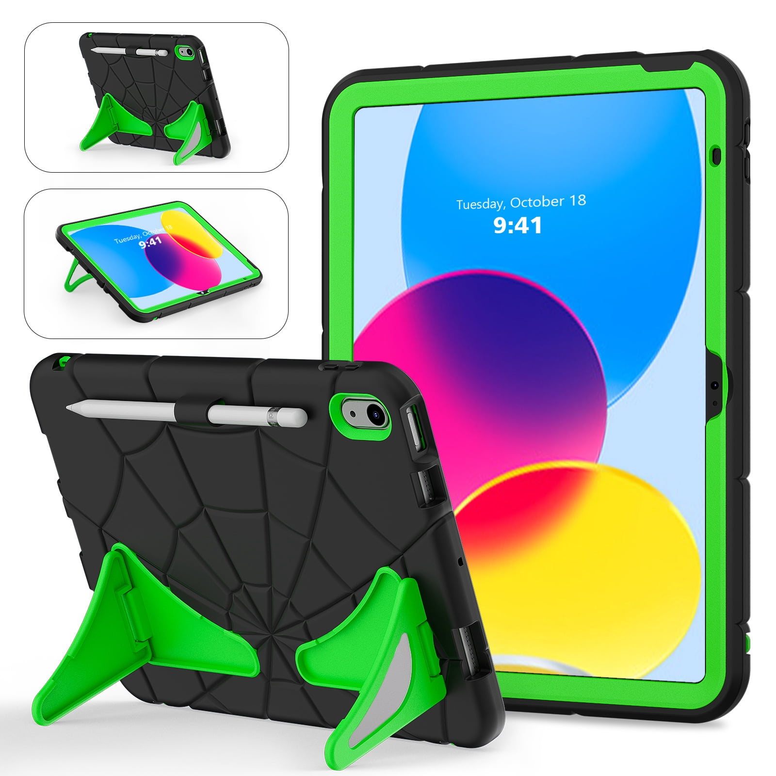 ELEHOLD Case For Apple iPad 11th(A16) 2025, Heavy Duty Shockproof Pencil Holder Foldable Kickstand Rugged Protective Cover Boys Children For iPad 11th 2025, Black+Green