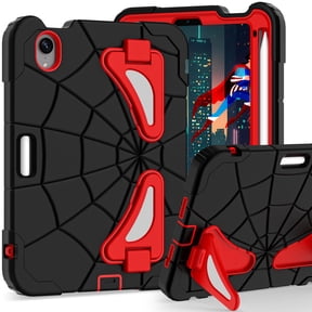 ELEHOLD Kids Friendly Case For Apple iPad mini 7th(A17 Pro) 2024/6th, Heavy Duty Shockproof Rugged Protective Case with Pencil Holder Foldable Kickstand for Boys Children Case, Black+Red