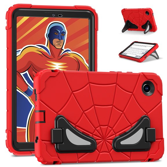 ELEHOLD Kids Friendly Case For Samsung Galaxy Tab A11 2025(8.7-inch), Heavy Duty Shockproof Rugged Protective Case with Pencil Holder Foldable Kickstand for Boys Children Case, Red+Black